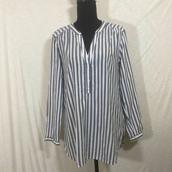 Old Navy Tops - Old Navy Blue & White Striped Long Sleeve Tunic Blouse Size Medium